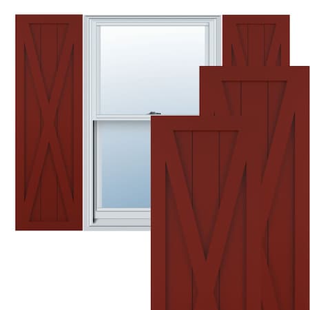 True Fit PVC Single X-Board Farmhouse Fixed Mount Shutters, Pepper Red, 15W X 44H
